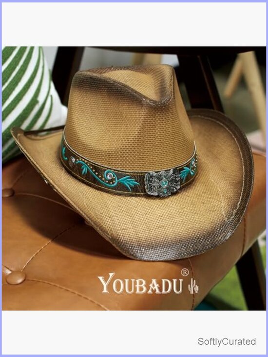 Vintage Western Cowboy Hat Decorative Band Unisex Wide Brim Straw Sun Hat main image 6
